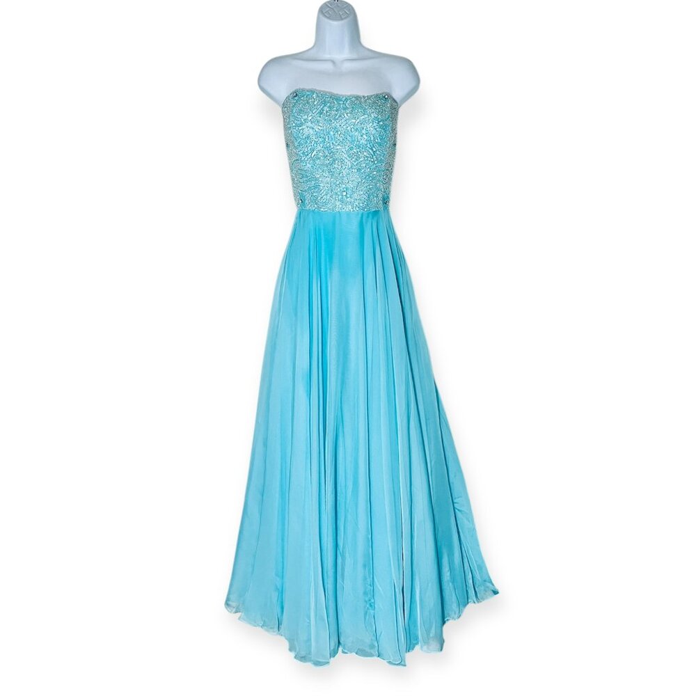 SHERRYL HILL Prom/Wedding Long Dress Strapless Plus Sz 16 Beaded Bodice Blue